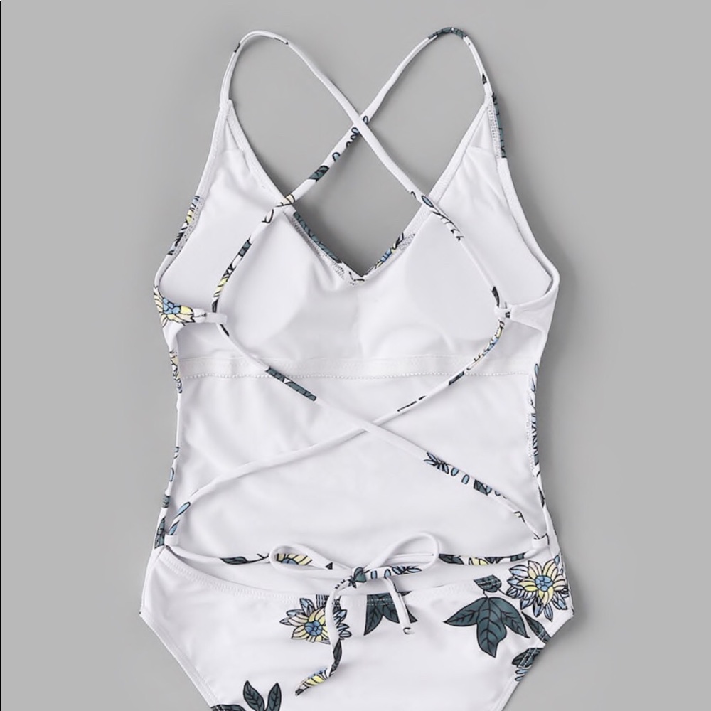 Shein Floral Criss Cross One Piece Swimsuit
